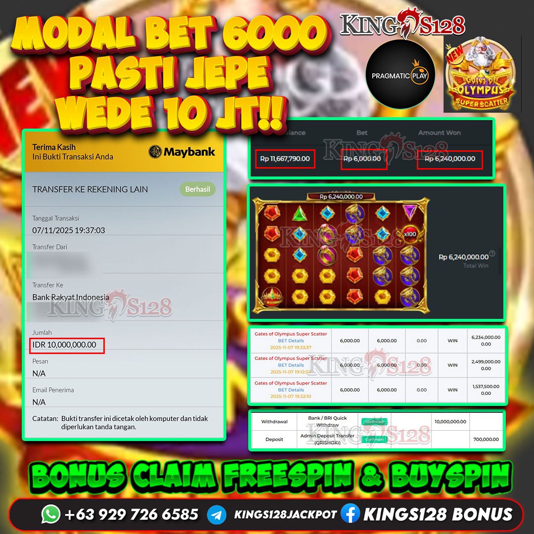 KINGS128 JACKPOT SLOT GATES OF OLYMPUS SUPER SCATTER RP 10.000.000 ID : NAT***